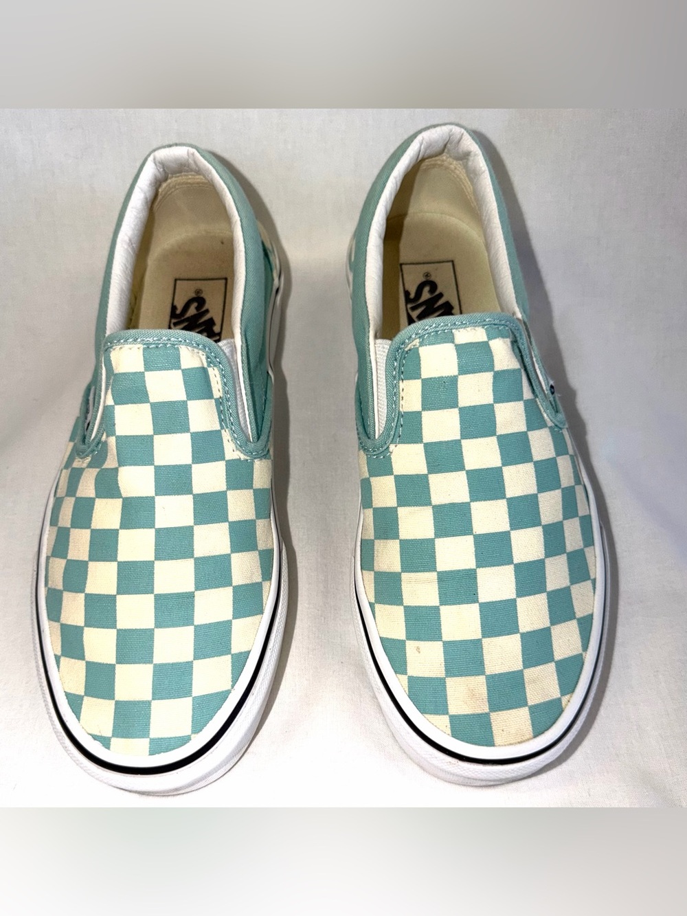 VANS Classic Slip On Aqua Haze Checkerboard Women’s 7.5/Men’s 6